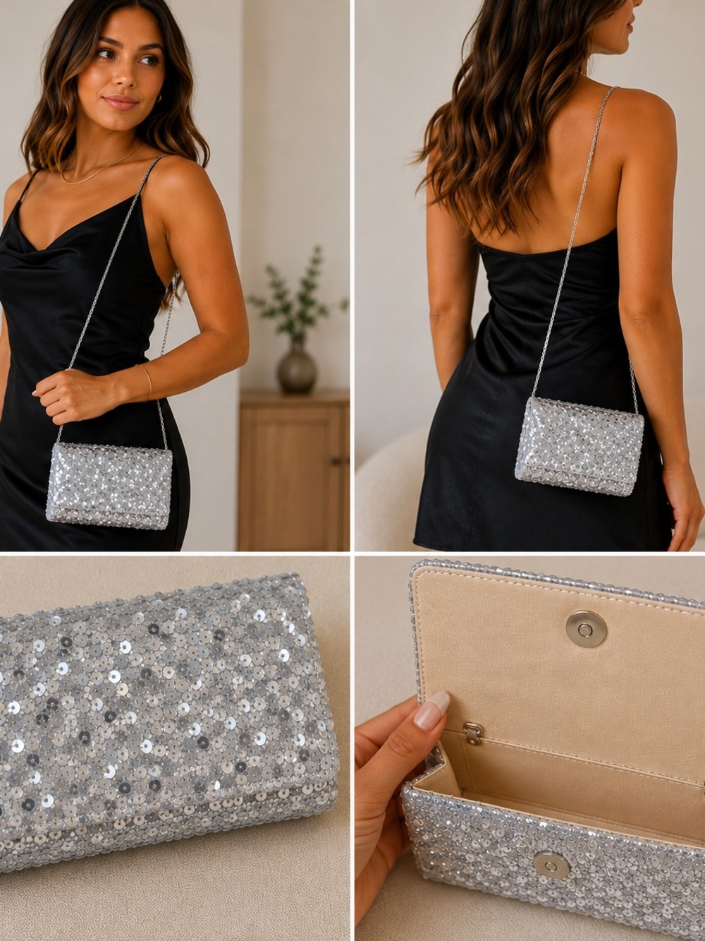 Y2K Sparkling Silver Sequin Crossbody Bag